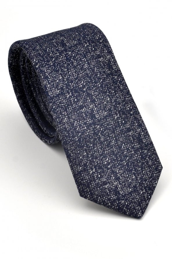 Füme Gri Kırcıl Desenli Lacivert Dokuma Kumaş Mendilli Slim Fit Kravat // SDK230917 ürün görseli 1