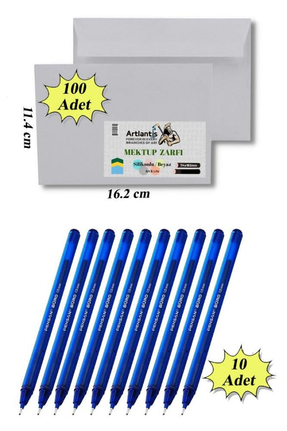 Düğün Para Takı Zarfı Ağzı Yapışkanlı 100 Adet Ve 10 Adet Tükenmez Kalem Artlantis Takı Zarfı Beyaz Yapışkanlı ürün görseli 1