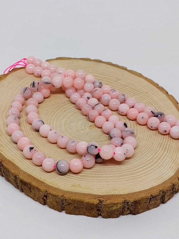 Pembe Siyah Alacalı Opal Taşı Dizi 8mm ürün görseli 1