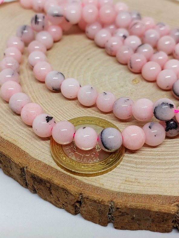 Pembe Siyah Alacalı Opal Taşı YARIM Dizi 8mm (18cm uzunluğundadır) ürün görseli 1