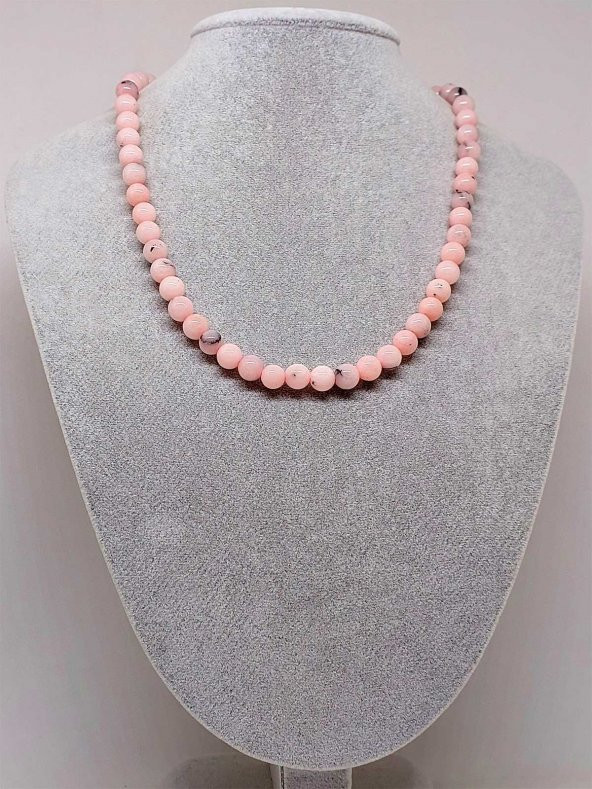 Pembe Siyah Opal Taşı Kolye 8mm (Sabit Klipsli) ürün görseli 1