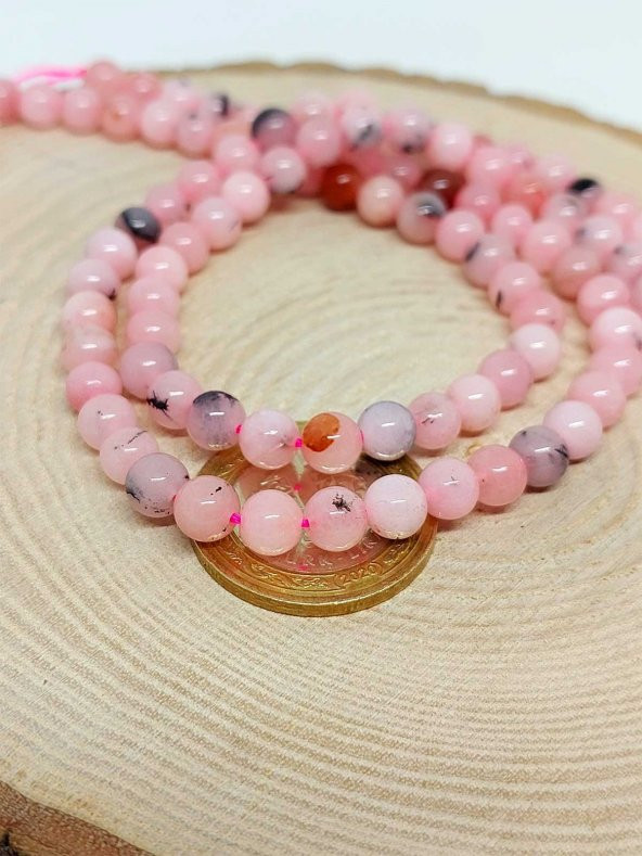 Pembe Siyah Alacalı Opal Taşı YARIM Dizi 6mm (18cm uzunluğundadır) ürün görseli 1