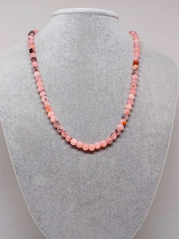 Pembe Siyah Alacalı Opal Taşı Kolye 6mm (Sabit Klipsli) ürün görseli 1