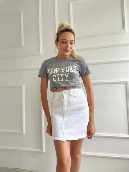 Kadın Basic Tişört Newyork City Baskılı Gri - Resim 3