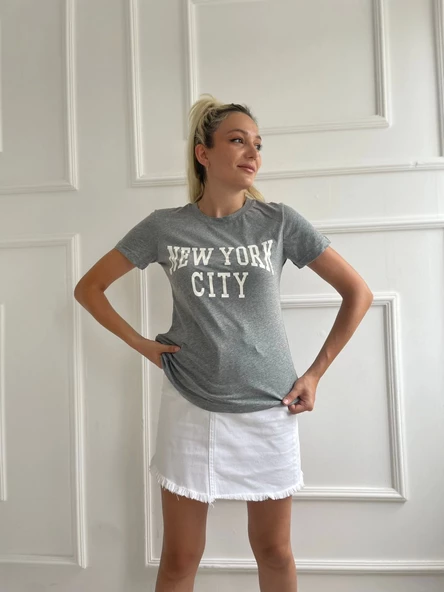 Kadın Basic Tişört Newyork City Baskılı Gri ürün görseli 1