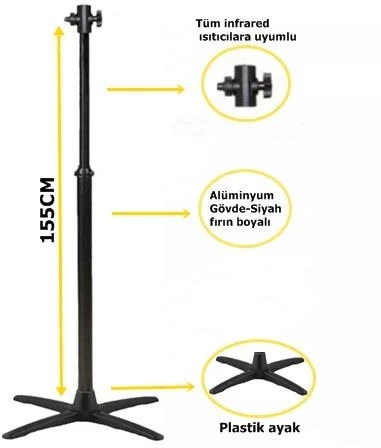 Soba Ayağı Çok Amaçlı Lüks Alüminyum Ayak 155 CM Siyah ürün görseli 1
