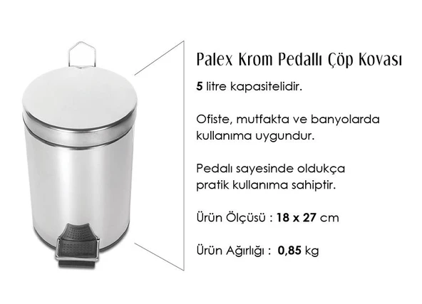Palex Krom Pedallı Çöp Kovası 5 Litre - Resim 2