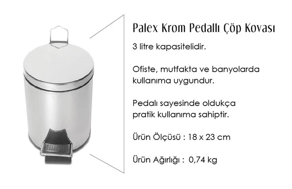 Palex Krom Pedallı Çöp Kovası 3 Litre - Resim 2