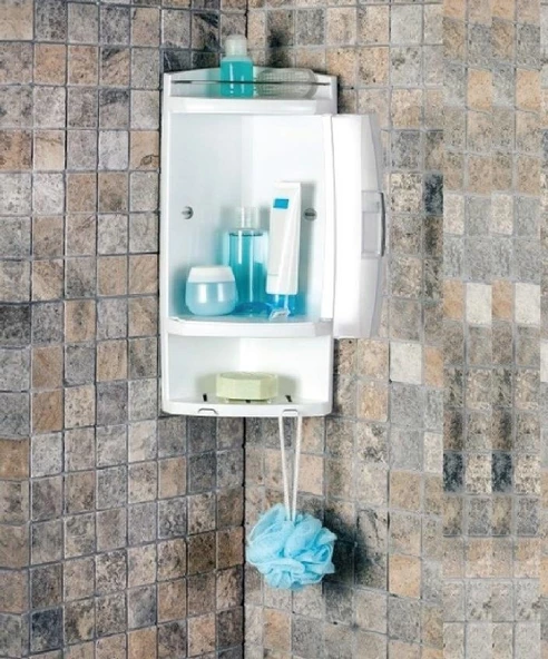 Primanova Banyo Köşe Rafı Kapaklı Şeffaf S05 ürün görseli 1