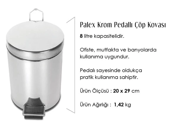 Palex Krom Pedallı Çöp Kovası 8 Litre - Resim 2