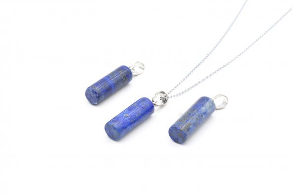Hakiki Silindir Şeklinde Doğal Lapis Lazuli Taşı Kolye Ucu 1.Kalite ürün görseli 1