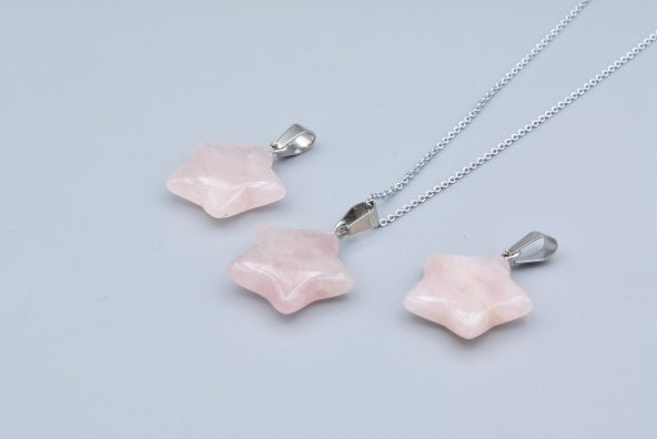 Hakiki Doğal Pembe Kuvars Taşı Yıldız Kolye Ucu 1.Kalite ürün görseli 1