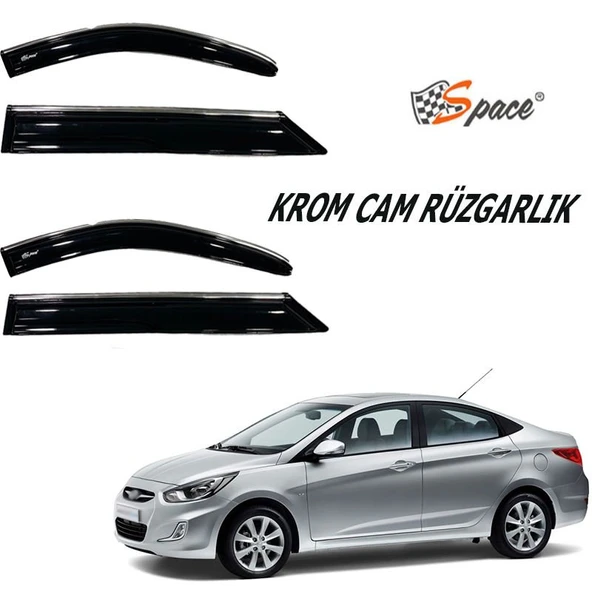 Space Hyundai Accent Blue Krom cam rüzgarlığı 1.mm  2012- 4 lü / CARU440 ürün görseli 1