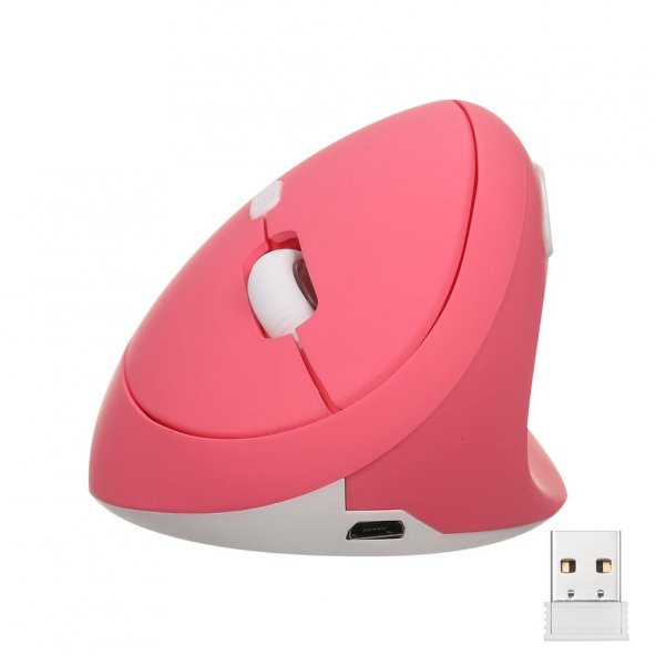 Valkyrie Y08 Dikey Kablosuz 2.4G Sessiz Şarjlı 6 Tuşlu Vertical Mouse 1600DPI 400mAh Pembe ürün görseli 1