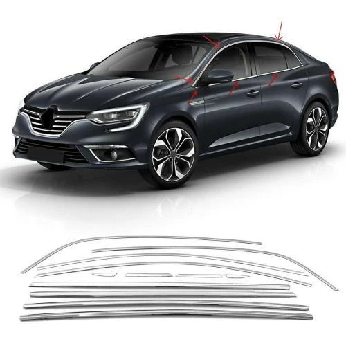 AUTOGP Renault megane 4 sedan cam çerçevesi kenar çıtası krom tamtur 12 parça ürün görseli 1
