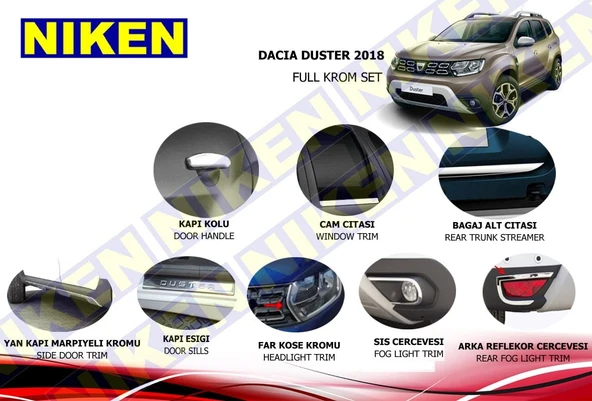 NİKEN Dacia duster krom nikelaj kaplama seti komple 2018+ ürün görseli 1