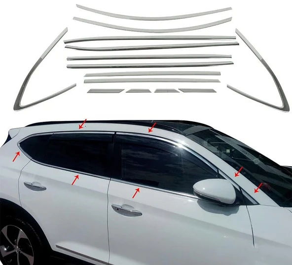 AUTOGP Hyundai tucson cam çerçevesi kenar çıtası krom tamtur 2015+ 14 parça ürün görseli 1