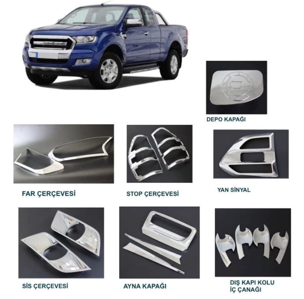 SENTİNEL Ford ranger dış kaplama seti krom full 2016+ ürün görseli 1