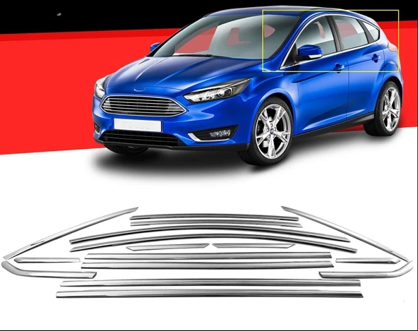 AUTOGP Ford focus 3 hb cam çerçevesi kenar çıtası krom tamtur 2011 / 2018 12 parça ürün görseli 1