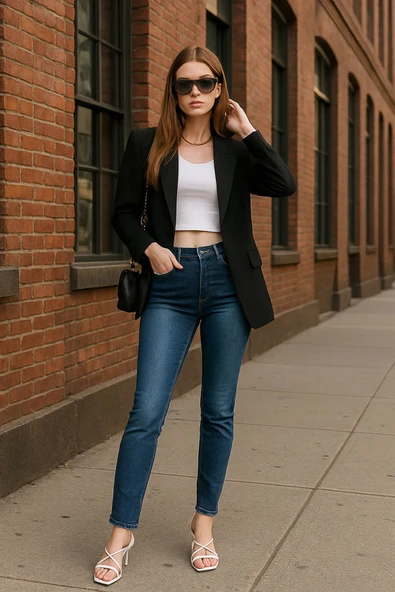 Kadın Likralı Slim Jean Pantolon Mavi ürün görseli 1