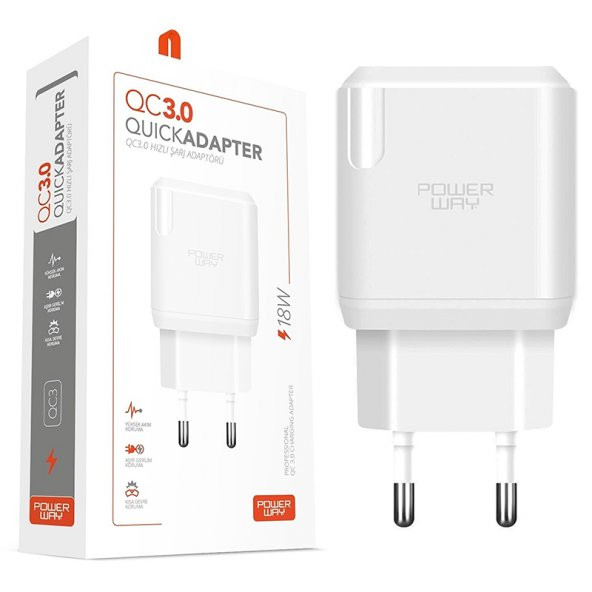 Powerway QC3 3 Amper 18W Tüm Telefonlarla Uyumlu USB Hızlı Şarj Adaptörü ürün görseli 1