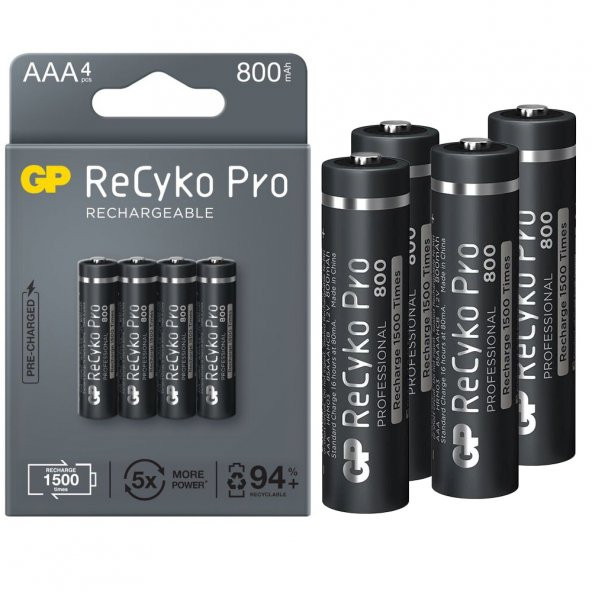 GP Recyko Pro 800 Mah Ni-Mh 1.2 Volt AAA İnce Kalem Şarjlı Pil 4Lü Paket ürün görseli 1