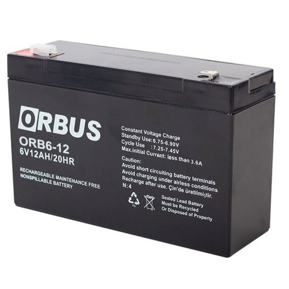 Orbus 6 Volt 12 Amper Kuru Akü ORB6-12 (150X50x94 Mm) ürün görseli 1