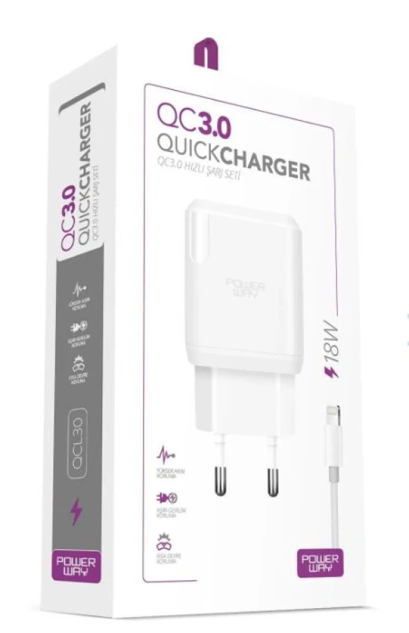 Powerway QCL30 Hızlı 3000 Ma 18 Watt Lightning Şarj Kafa Başlık Adaptörü ürün görseli 1