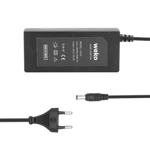 Weko 24 Volt - 2 Amper Plastik Kasa Masaüstü Adaptör 5.5 X 2.5 Uç ürün görseli 1