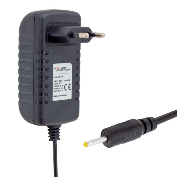 Powermaster PM-33779 5 Volt - 3 Amper 2.5*0.7 Mm Uçlu Plastik Kasa Priz Tipi Adaptör ürün görseli 1