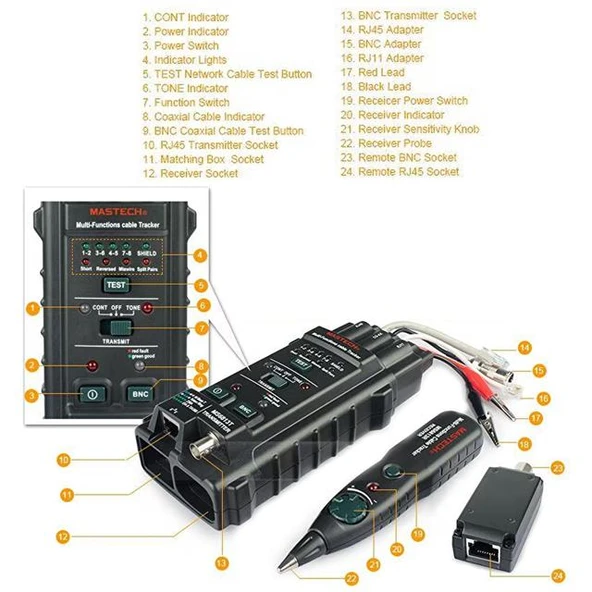 Mastech MS-6813T Profesyonel Kablo Bulucu Test Aleti - Resim 8