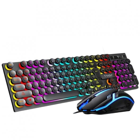 Valkyrie T-Wolf TF270 Rainbow RGB Mekanik Hisli Gaming Klavye Mouse Seti Punk Keycap İNGİLİZCE ürün görseli 1