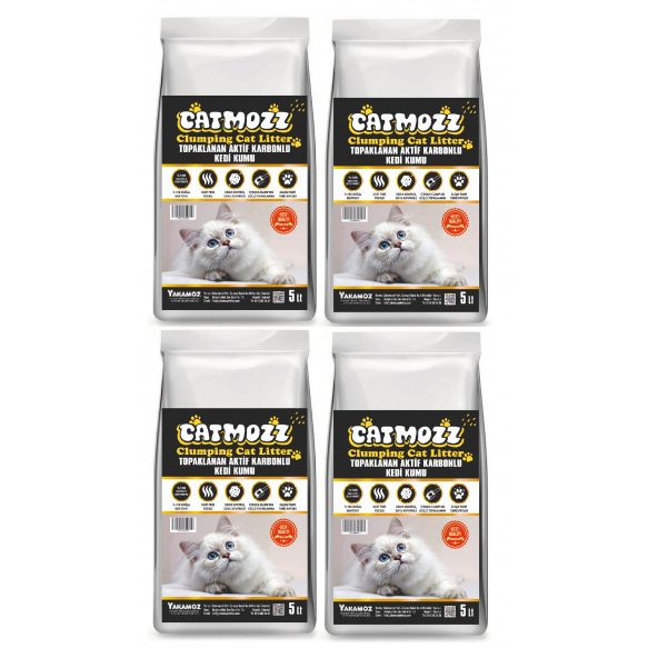 CatMozz Aktif Karbon (activated Carbon) Topaklanan Kedi Kumu 5 Lt x 4 Adet ürün görseli 1