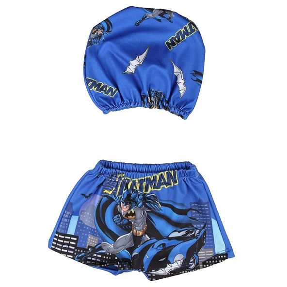 Erkek Çocuk Mavi Batman Baskılı Boneli Şort Mayo - Resim 4