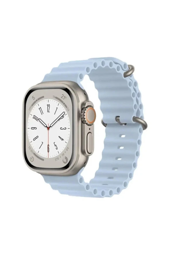 Cosmostech Akıllı Saat Watch için Uyumlu 42MM 44MM 45MM 49MM 1/2/3/4/5/6/se/7/8/ultra Akıllı Saat Silikon Kordon ve Kayışı Açık Mavi ürün görseli 1