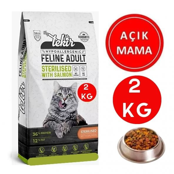 Tekir Sterilised Somonlu 2 kg Kısırlaştırılmış Açık Yetişkin Kedi Maması ürün görseli 1