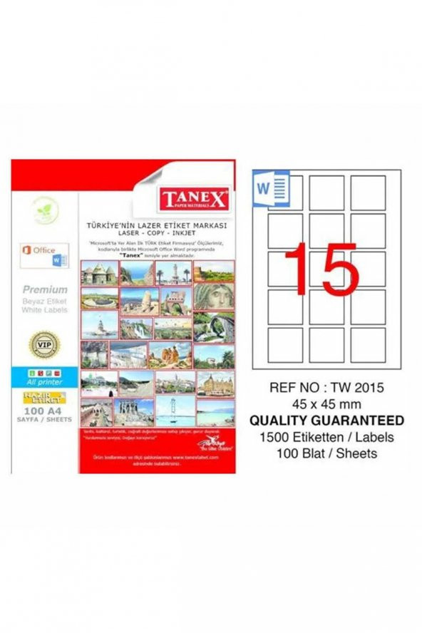 Tanex Laser Etiket 100 Yaprak 45x45 MM Lazer Yazıcı Etiketi ürün görseli 1