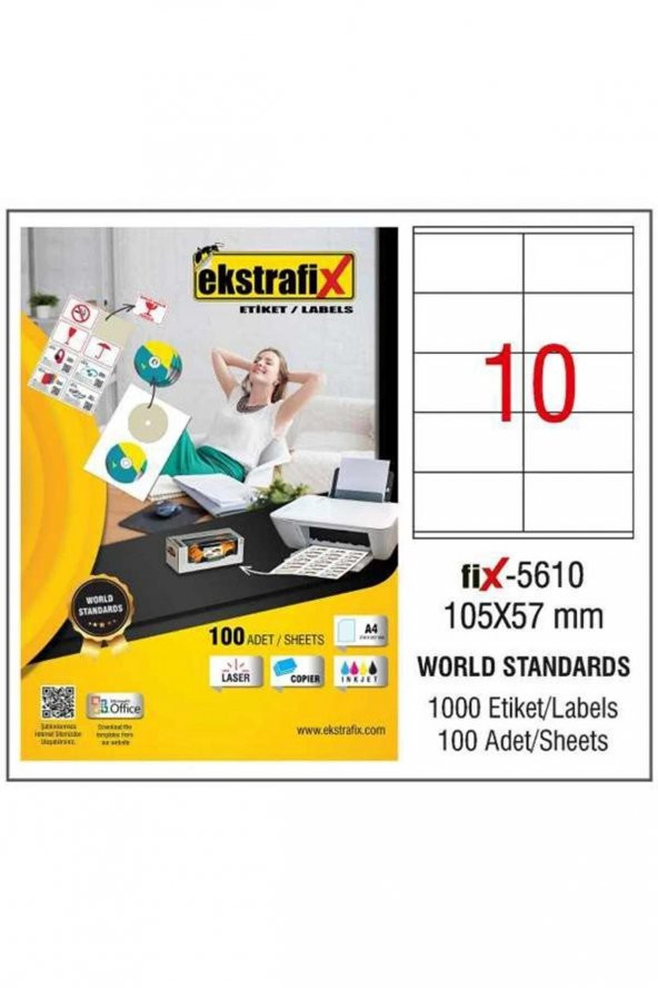 Ekstrafix Laser Etiket 105 x 57 MM Lazer Yazıcı Etiketi 100 Yaprak ürün görseli 1