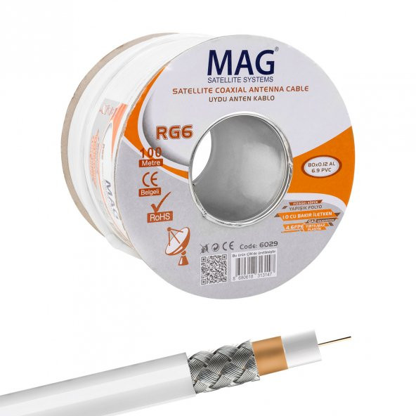Mag RG6-U4 Bakır SAT1 Anten Kablosu 100 Mt ürün görseli 1
