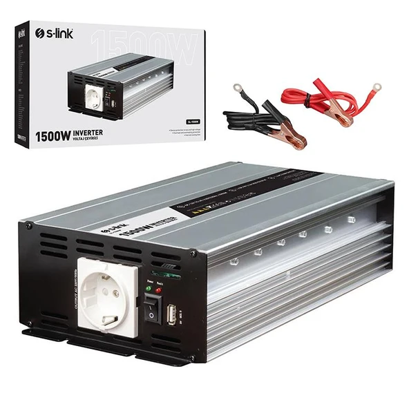 S-Link SL-1500W Dc12v-Ac230v 1500w İnverter 12V-220V Çevirici Dönüştürücü ürün görseli 1