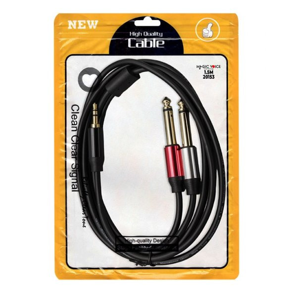 Magicvoice LD360 1.5 Metre 3.5Mm Stereo Jak (TRS) - 2X6.35Mm Mono Jak (TS) Ses Kablosu ürün görseli 1