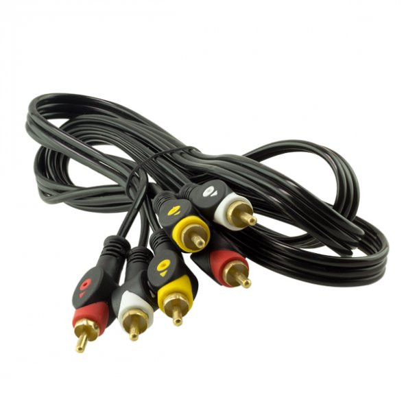 Powermaster PM-2017 Gold Uç 1.5 Metre Siyah 3 Rca + 3 Rca Kablo ürün görseli 1