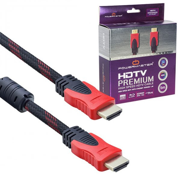 Powermaster PM-3202 5 Metre Yüksek Hızlı 1.4V HDMI Kablosu 1080P-4K-3D Dayanıklı Örgülü Dış Kılıf ürün görseli 1