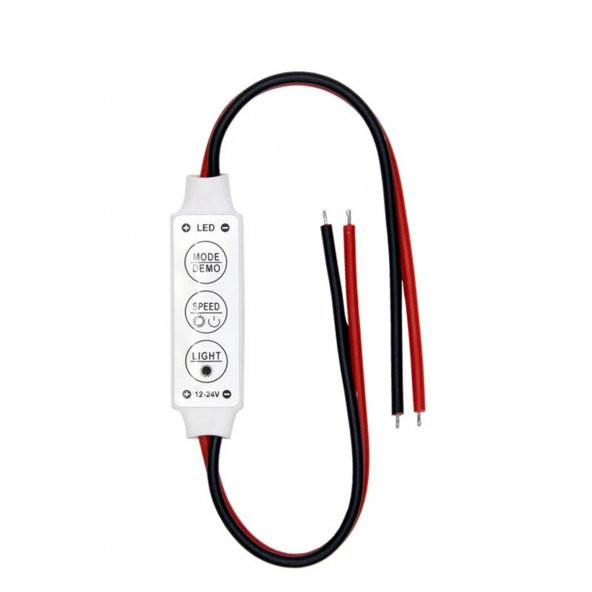 Powermaster 12-24 Volt Mini Üç Tuşlu Tek Renkli Led Kontrol Cihazı (Kırmızı - Siyah Kablo) ürün görseli 1