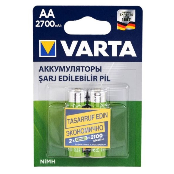 Varta Ni-Mh 1.2V 2700 Mah HR6 Şarj Edilebilir Şarjlı AA Kalem Pil (2'Li Paket) ürün görseli 1