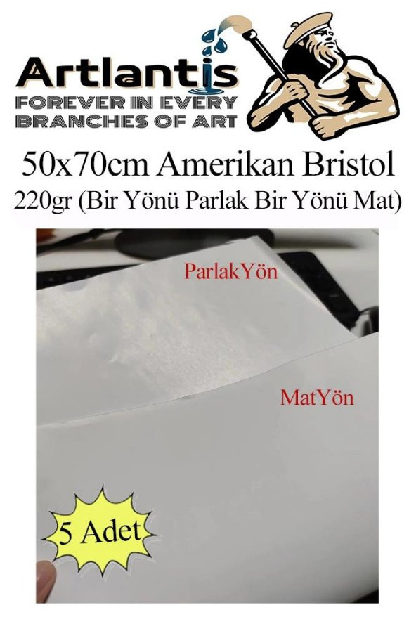 Amerikan Bristol Karton 50x70 cm 5 Adet 220 gr Bir Tarafı Parlak Bir Tarafı Mat Kağıt Biristol Karton ürün görseli 1