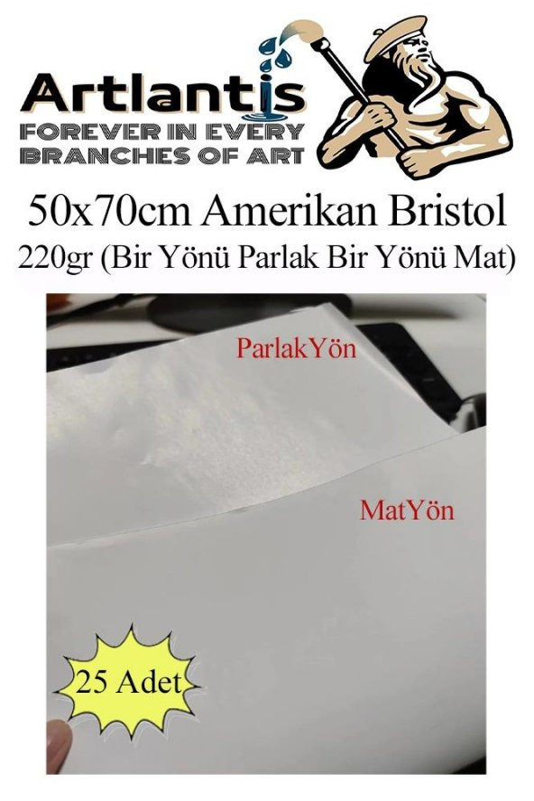 Amerikan Bristol Karton 50x70 cm 25 Adet 220 gr Bir Tarafı Parlak Bir Tarafı Mat Kağıt Biristol Karton ürün görseli 1