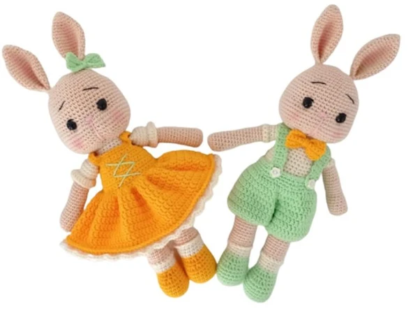 Bay ve Bayan Monami Tavşanlar Amigurumi Organik Oyuncak ürün görseli 1