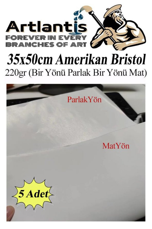 Amerikan Bristol Karton 35x50 cm 5 Adet 220 gr Bir Tarafı Parlak Bir Tarafı Mat Kağıt Biristol Karton ürün görseli 1