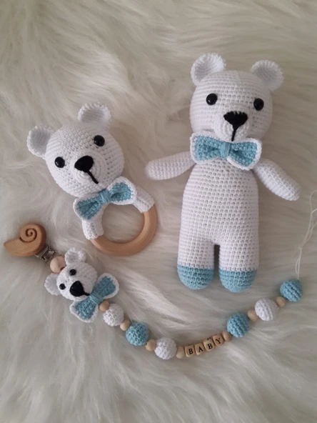 Sevimli Ayıcık Yeni Doğan Seti Amigurumi Organik Oyuncak ürün görseli 1